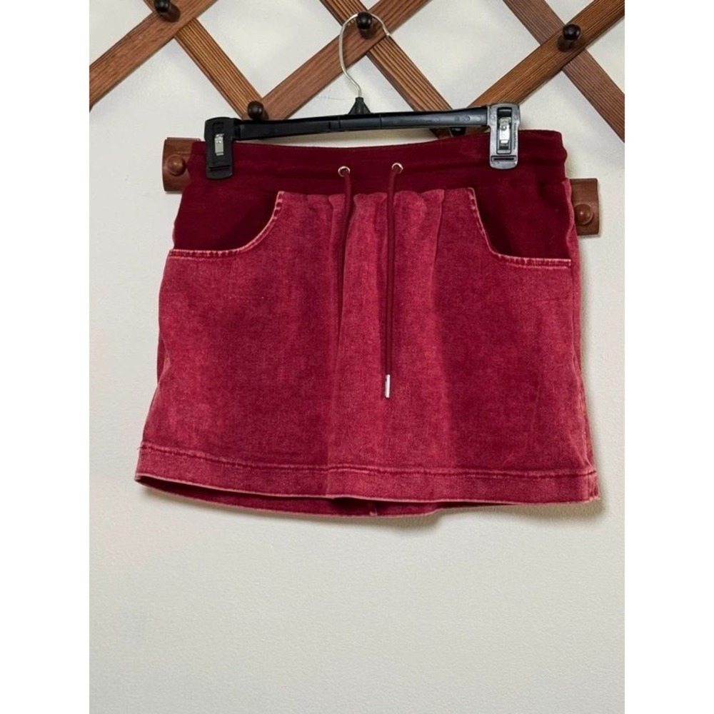 AKIRA Acid Wash Maroon Fleece Skirt Pockets Goth Grunge Indie Streetwear L